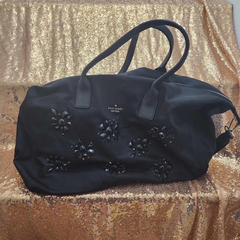 Kate Spade Black Bead Embellished Weekender Duffel Bag
